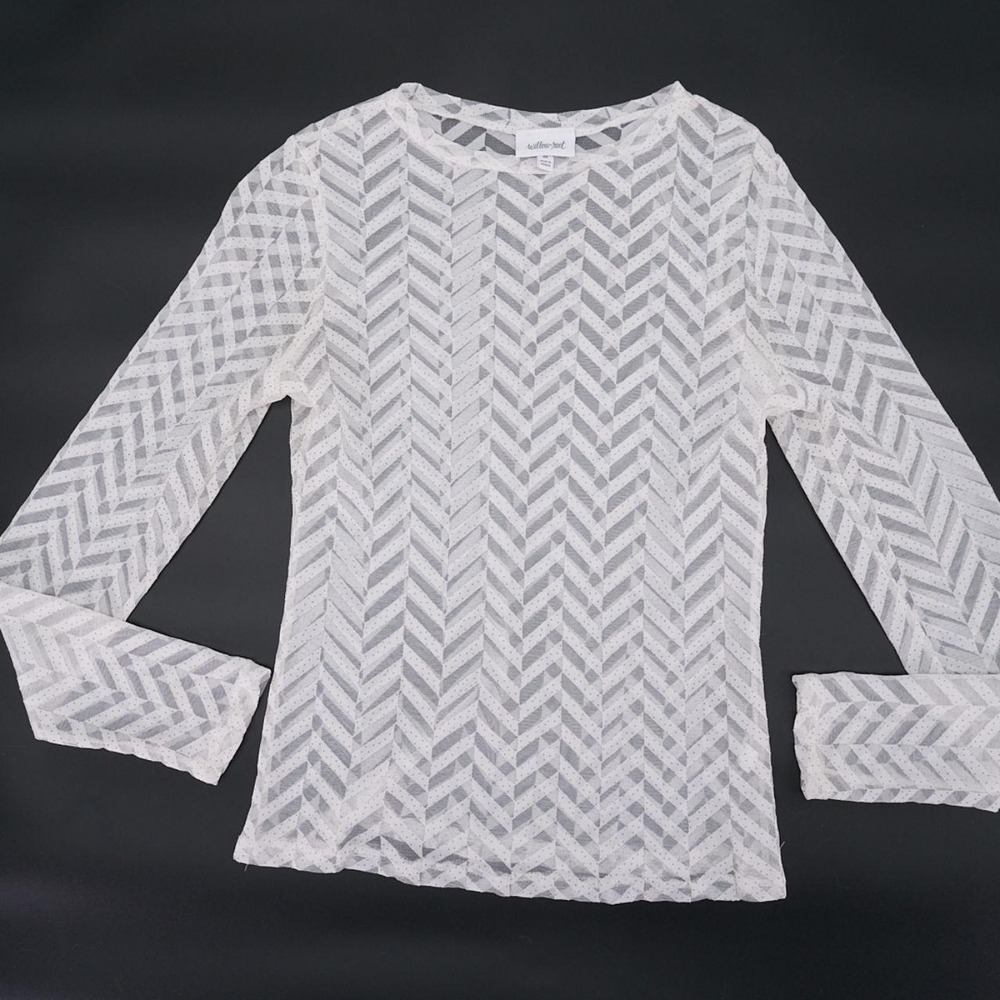 White Willow + Root top has alternating opaque and sheer chevron bands